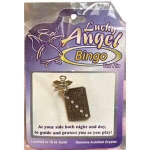 Lucky Angel Bingo Tac Pin With Austrian Crystal & 18K Gold Layering